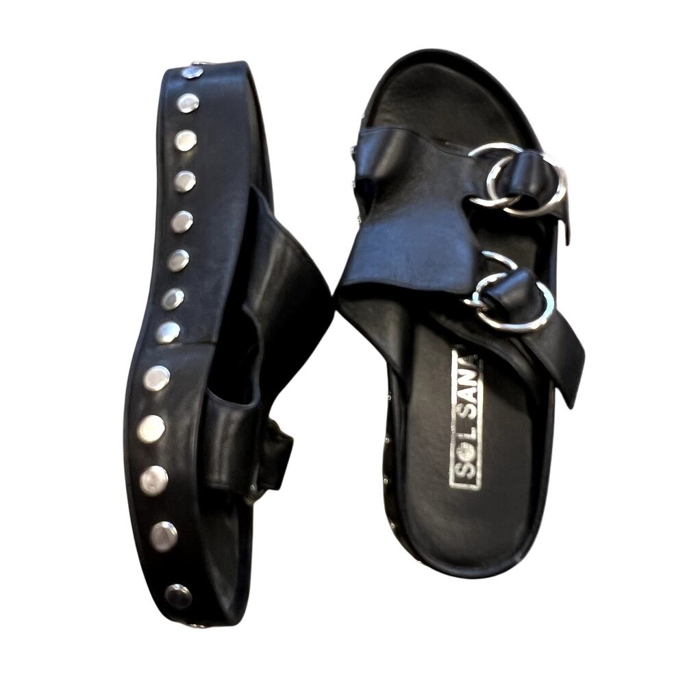 Sol Sana Black Leather Studded Sandals Size 39